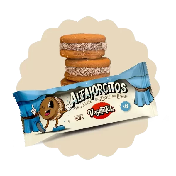 Alfajorcitos coco y Dulce de Leche Veganitas x 155gr
