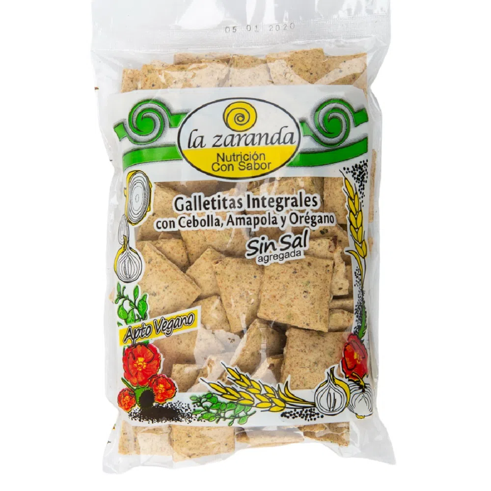 Galletitas integrales Sin Sal con Cebolla Amapola y Orégano x 200gr LA ZARANDA