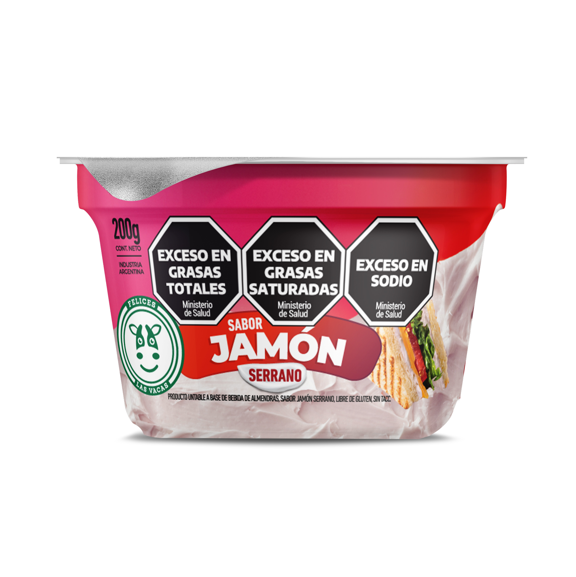 Queso Crema de Almendras Vegano Sin Tacc sabor Jamón Serrano Felices las Vacas x 200gr