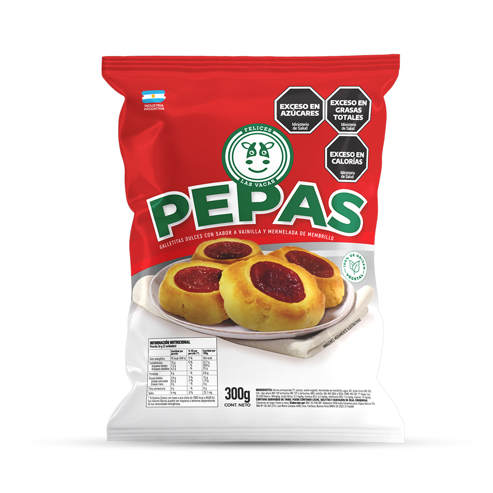 Pepas Veganas sabor Vainilla y Dulce de Membrillo Felices las Vacas x 300gr