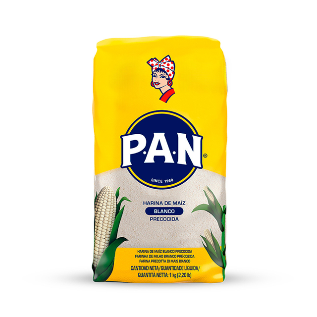 Harina de Maíz Blanco Precocida para Arepa PAN x 1Kg HARINA PAN