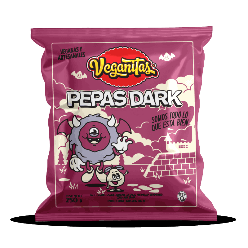 Pepas Dark de Chocolate con dulce de Membrillo Veganitas x 250gr