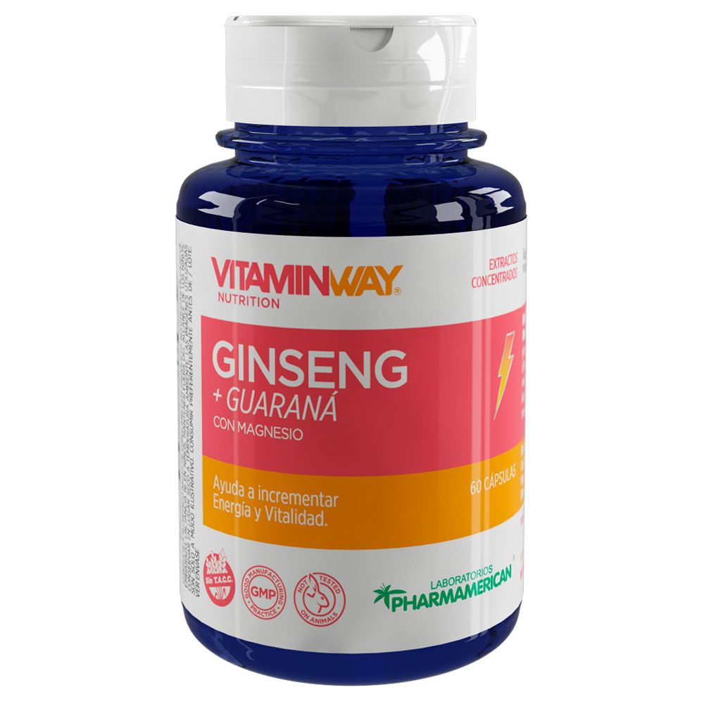 Ginseng + Guaraná Con Magnesio x 60 cápsulas PHARMAMERICAN VITAMIN WAY